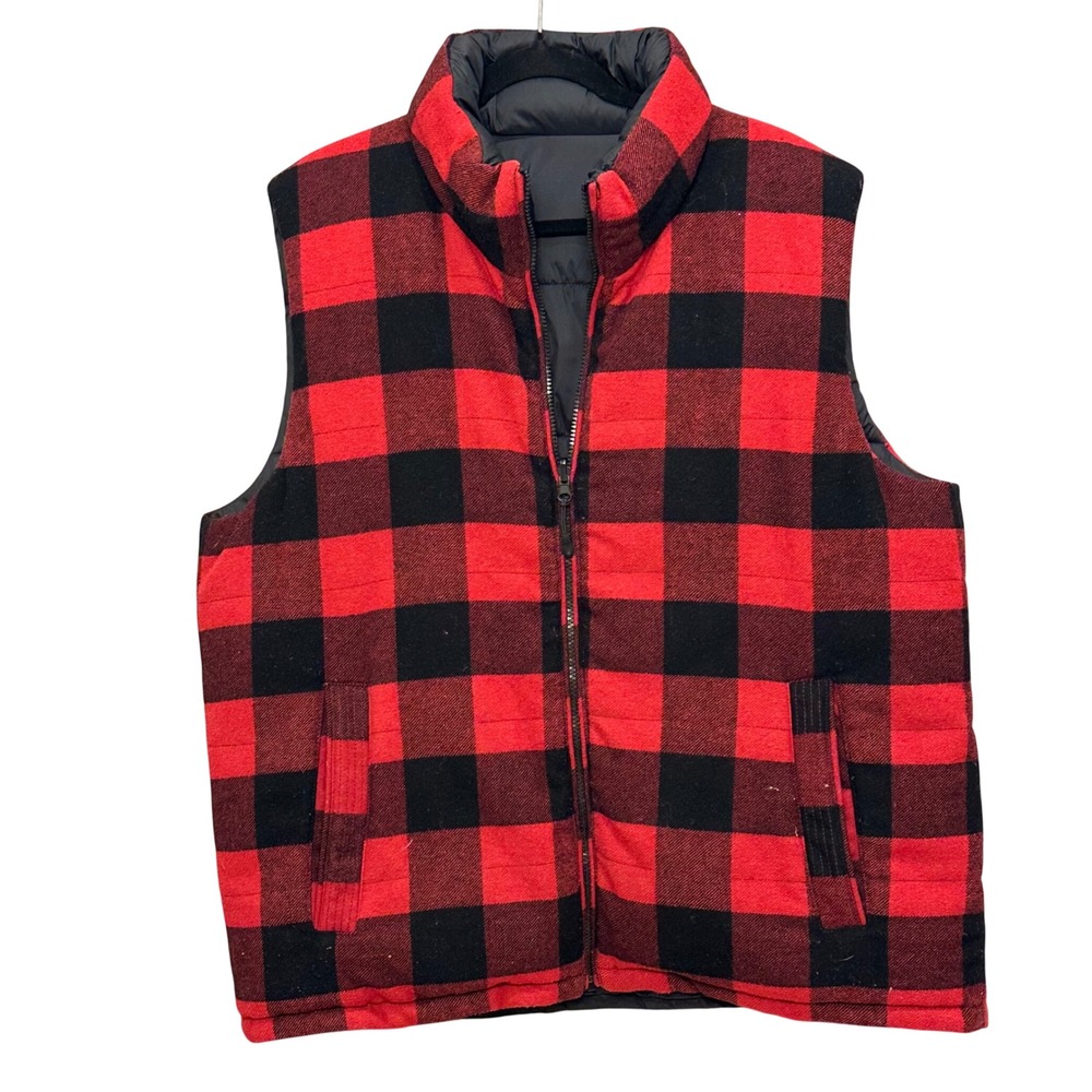 G.H. Bass & Co. Mens XL Reversible Puffer Vest Wool Blend Buffalo Plaid Outdoors